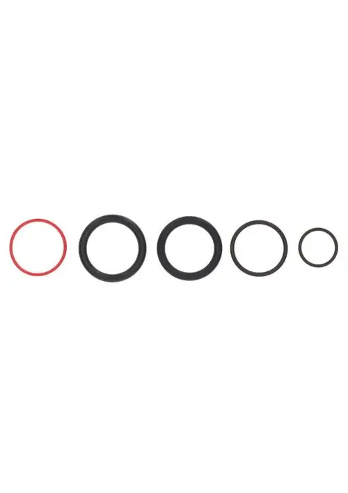 Dichtungsringe in verschiedenen Größen, einschließlich eines roten Rings. Geeignet als Ersatzteile für Judo Produkte.